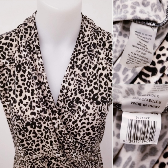 VINCE CAMUTO Animal Print Wrap Cap Sleeve Top L - Picture 2 of 2